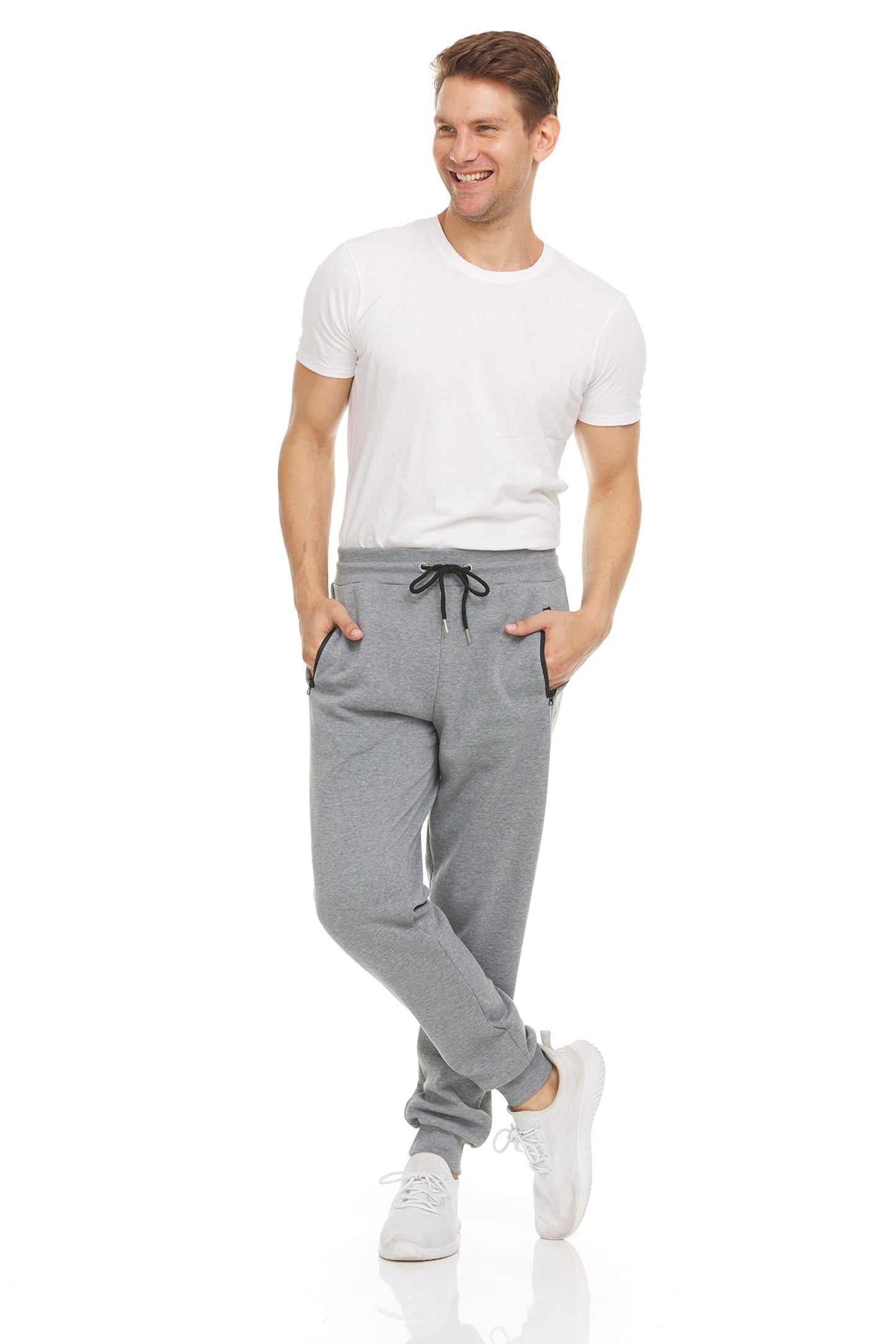 PURE CHAMP Mens Sweatpants 3 Pack Fleece Active Athletic Workout Jogger Sweatpants for Men with Zipper Pocket Size S-3XL (Large, Set 1)