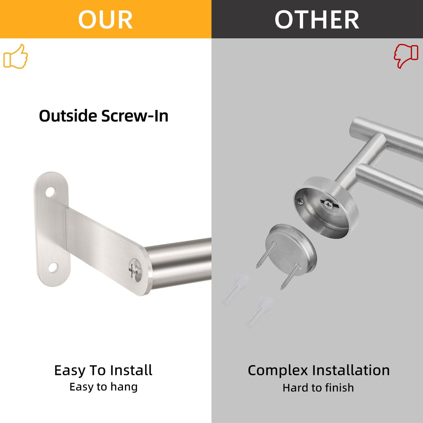 Towel Bar for Bathroom, MKO Brushed Nickel Towel Bar for Bathroom Wall Mounted, Stainless Steel Heavy Duty, 24 Inch Single Bath Towel Rod Holder