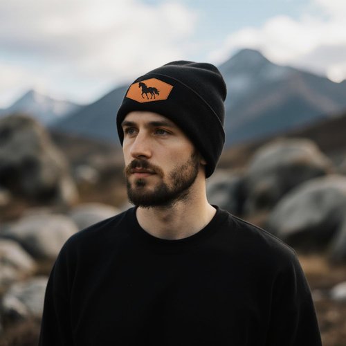 Jiaazerd Horse Beanie Hat for Men Women, Warm Winter Knit Cap Black