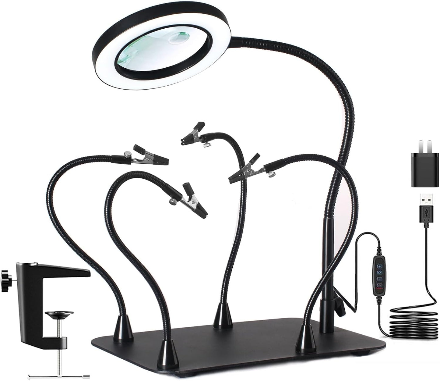30X/12X LED Magnifying Glass with Light & Stand - Dimmable Soldering Helper for Crafts & Repairs