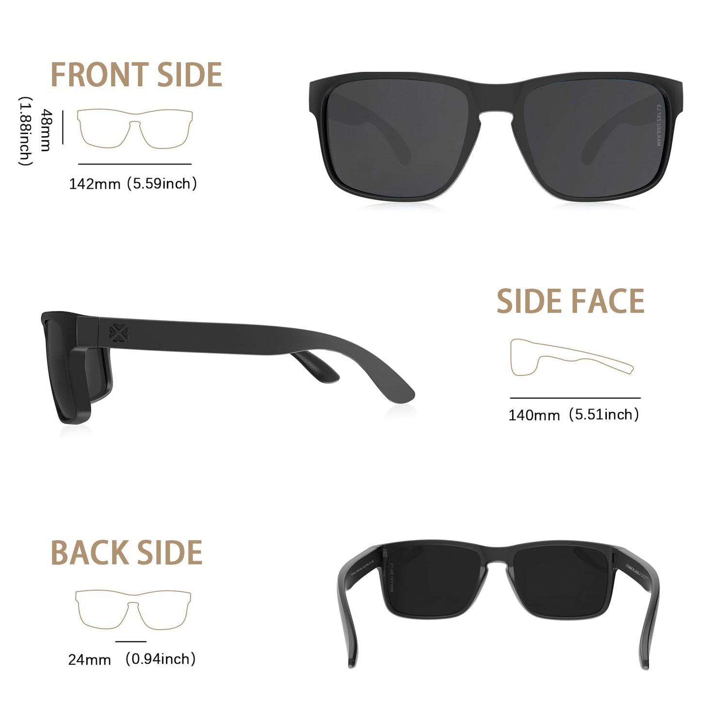 MAXJULI XL Size Double Extra Large Z87 Sunglasses for Big Wide Heads Men TR90 UV400 Protection Glasses 8120XL(Black/Grey)