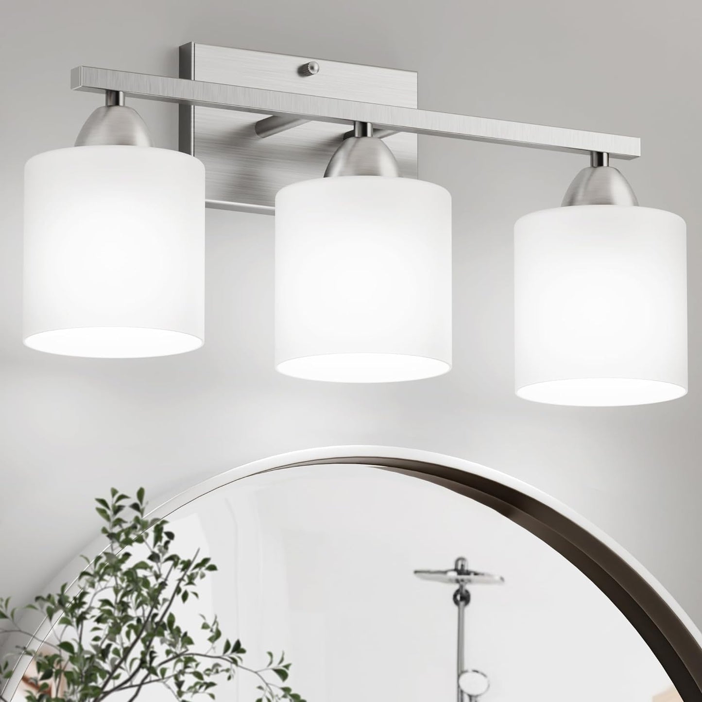 Modern 4-Light Bathroom Vanity Light Fixture - Anti-Rust Over Mirror Sconce with Milky White Glass Shades, E26 Base