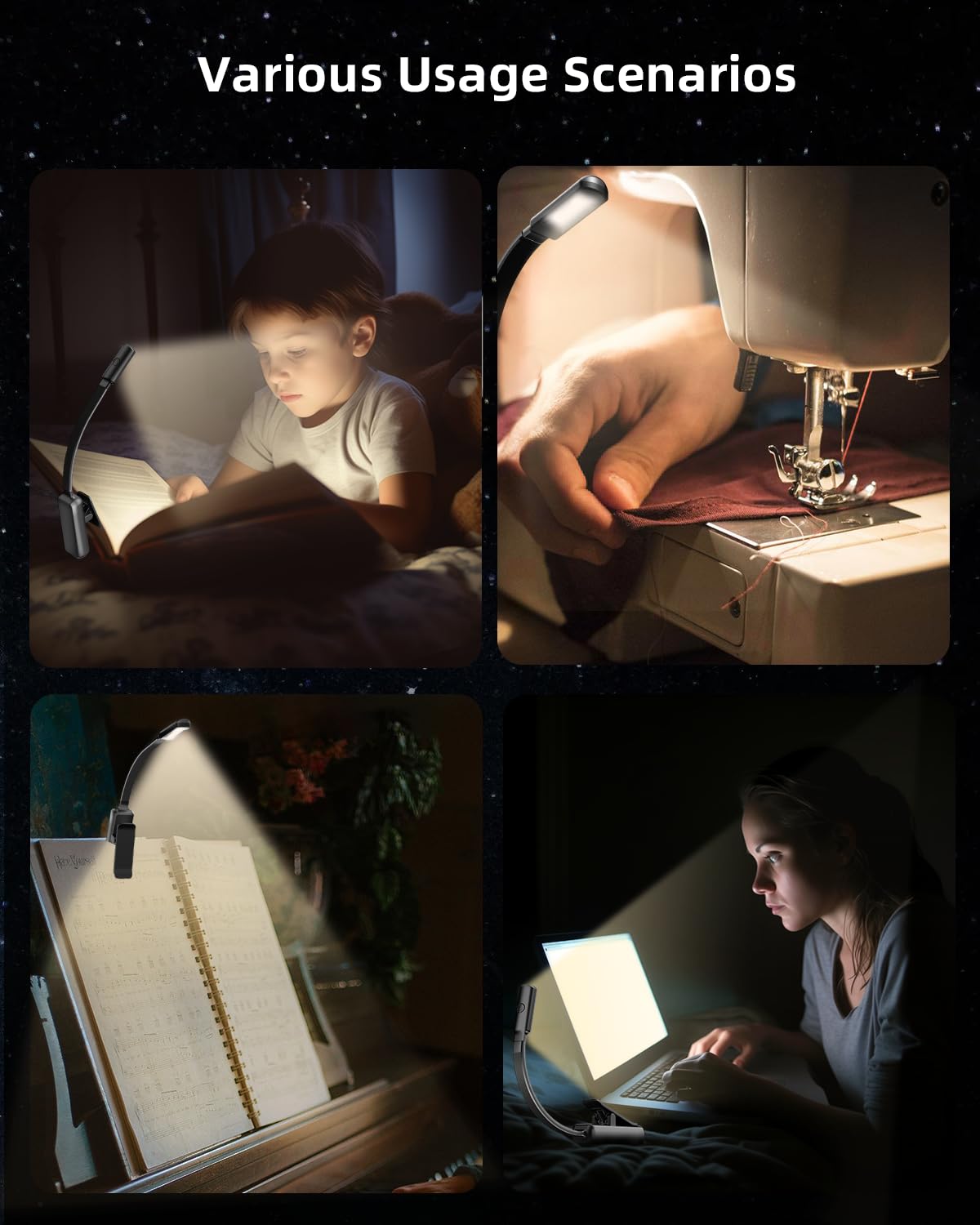 Lucarni Book Light,Reading Lights for Books in Bed,AAA Battery Clip-On Led Reading Light with 3 Colors & Stepless Dimming,Portable and Ultra-Lightweight with Long Runtime(DarkBlack)