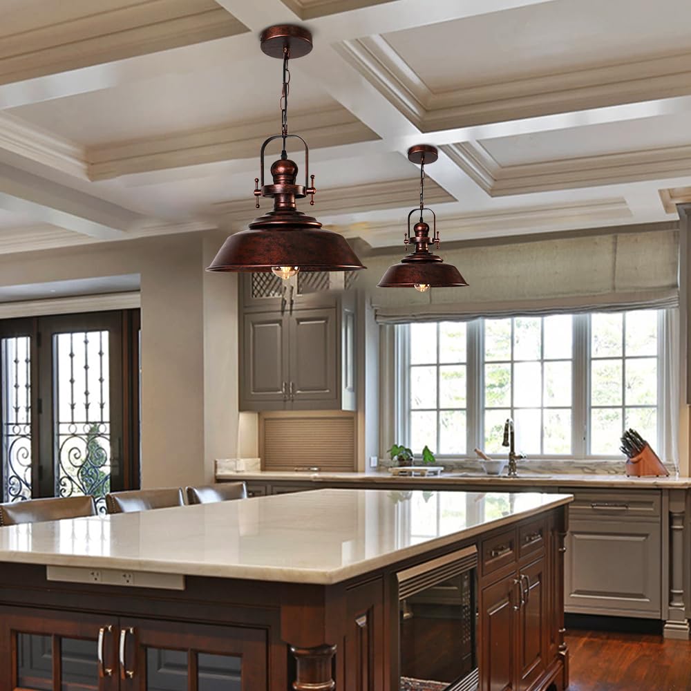Sedelan Copper Pendant Light, Barn Pendant Lights Kitchen Island, Farmhouse Pendant Lighting, Industial Haning Lamp, Rustic Light Fixtures for Entryway Bedroom Hallway Adjustable Height,E26