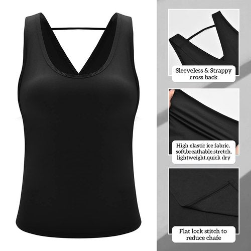 DREAM SLIM Tie Back Workout Tank for Women Loose Fit Cross Back Strappy Yoga Running Shirts Open Back Athletic Tanks (Black,L)
