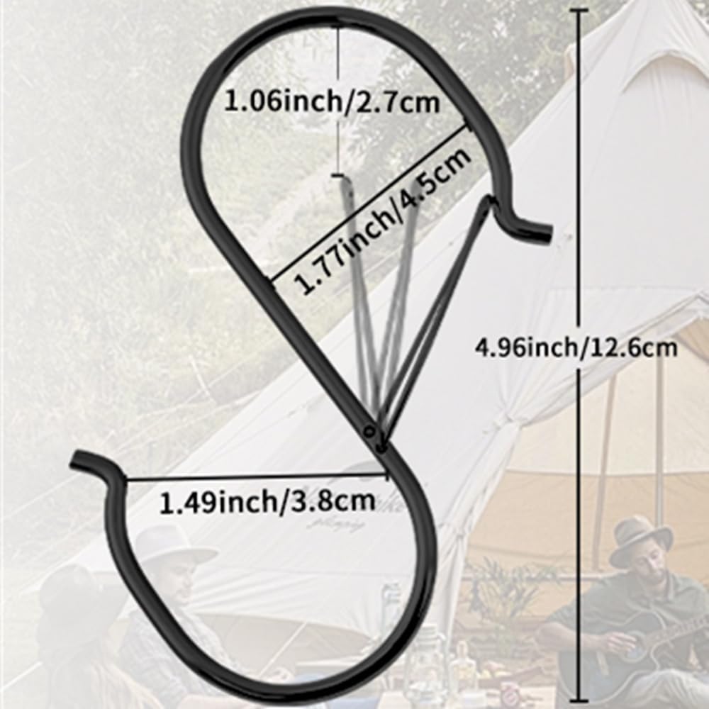 HCTESCO Heavy Duty Large S Hooks, 4.96 inch, Black, Set for Hanging Plants, Carabiners, Kitchen Cabinet Handles,s Hooks Buckle Side is Suitable for mostrods,Less Than 1.2inch in diamete(4)