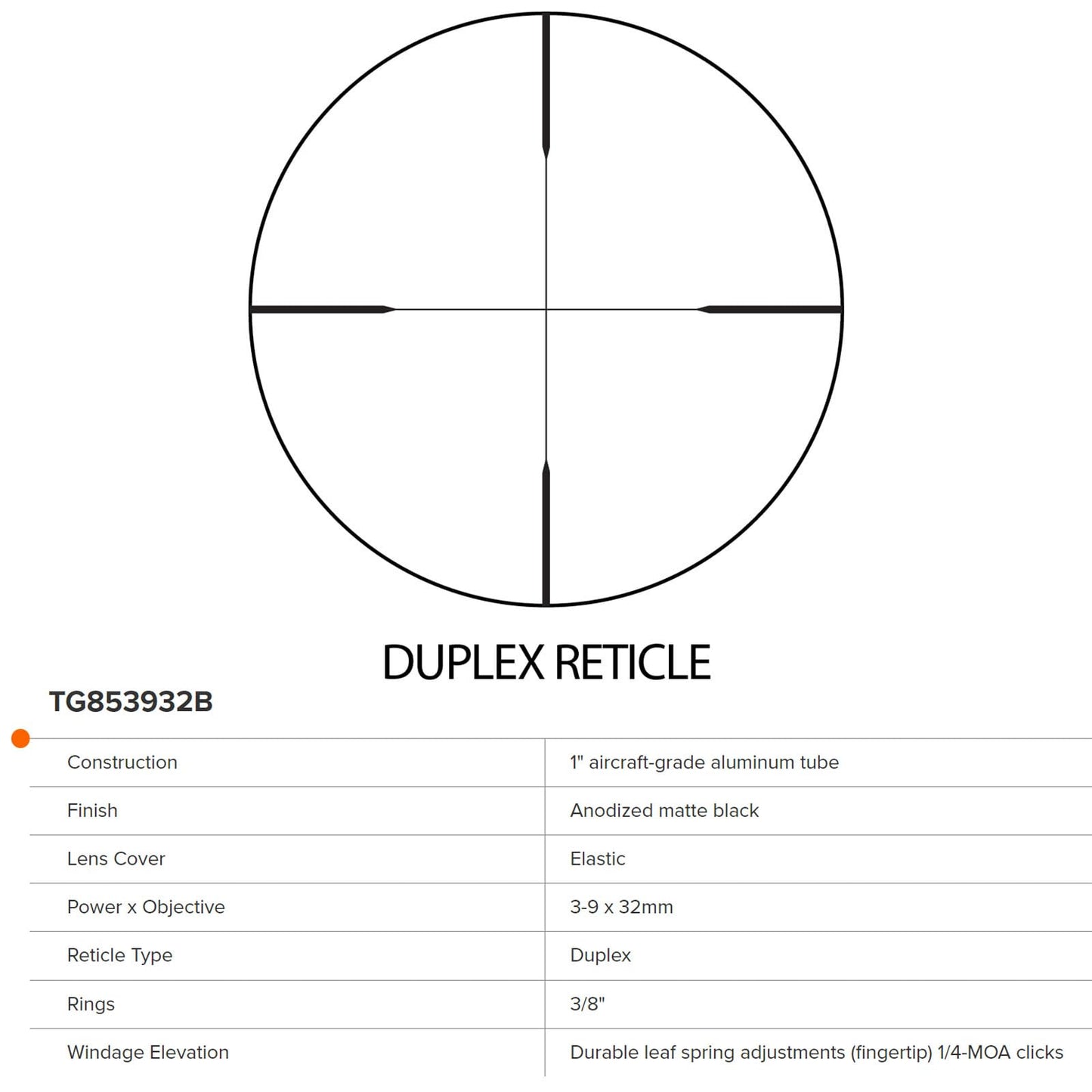 TRUGLO TRUSHOT Hunting Shooting Durable Waterproof Fogproof Shosck Resistant 1" Aluminum Tube Duplex Reticle Riflescope | Scope Rings Included - 3/8", 3-9 x 32mm
