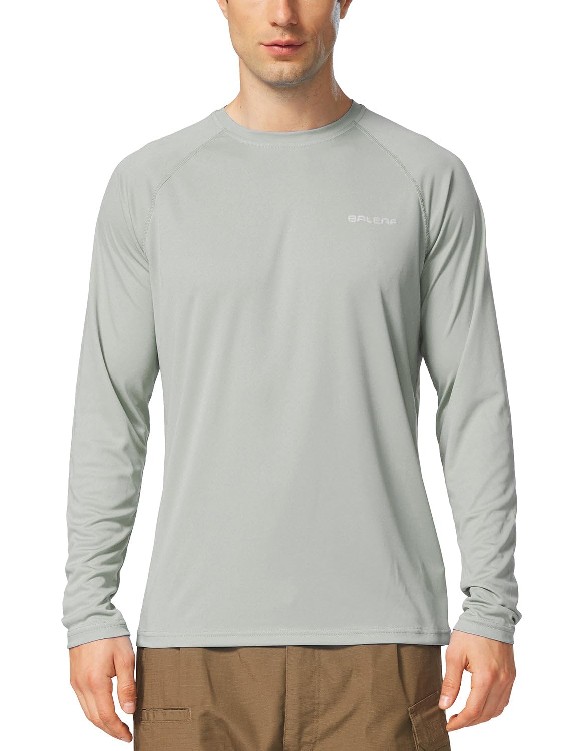 baleaf Mens UPF 50+ Sun Protection Shirts Long Sleeve Rash Guard, Quick Dry 4-Way Stretch for Fishing Swimming Surfing 01-Gray S