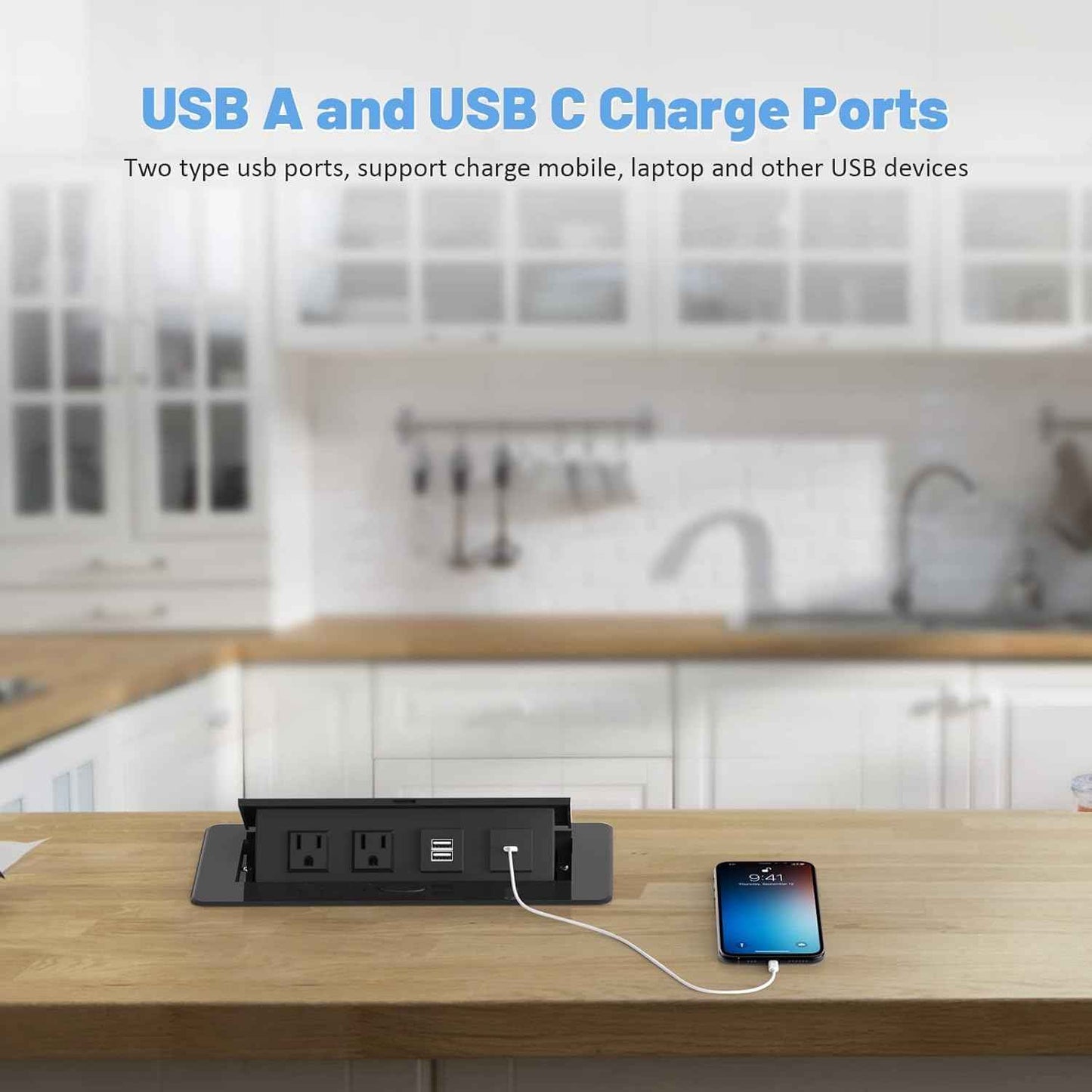 Power Hub Conference Table Connectivity Box - HDMI, USB-C, USB-A & AC Outlets