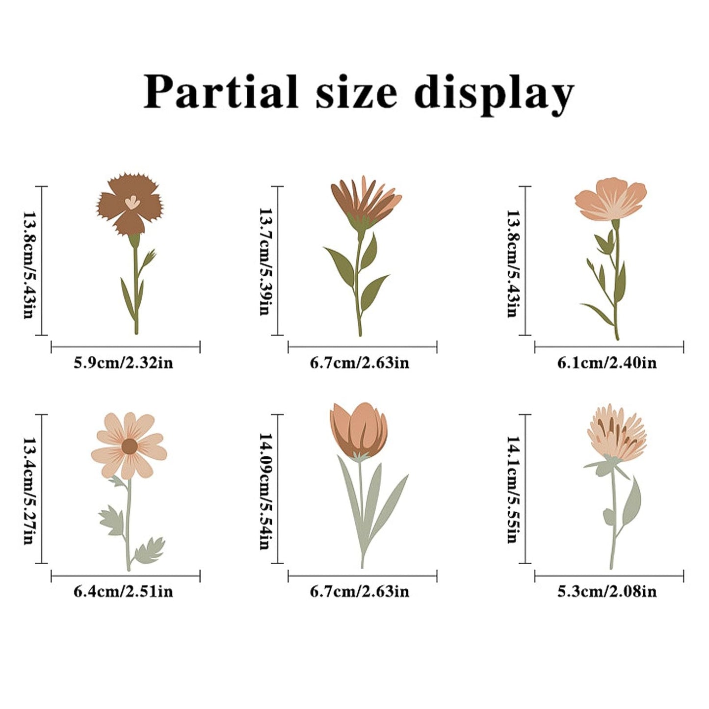 Arawat Flower Home Wall Decor Living Room 12 Sheets / 72 pcs Wall Decals Peel and Stick Aesthetic Wall Stickers & Murals Wildflower Wall Stickers Decor for Bedroom Boho Vinyl Kitchen Wall Murals