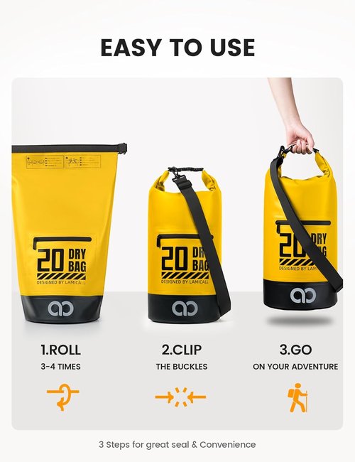 Lamicall Waterproof Dry Bag - Durable & Floating Gear Sack with Phone Pouch | 5L/10L/20L/30L/40L Sizes for Kayaking, Hiking & Fishing