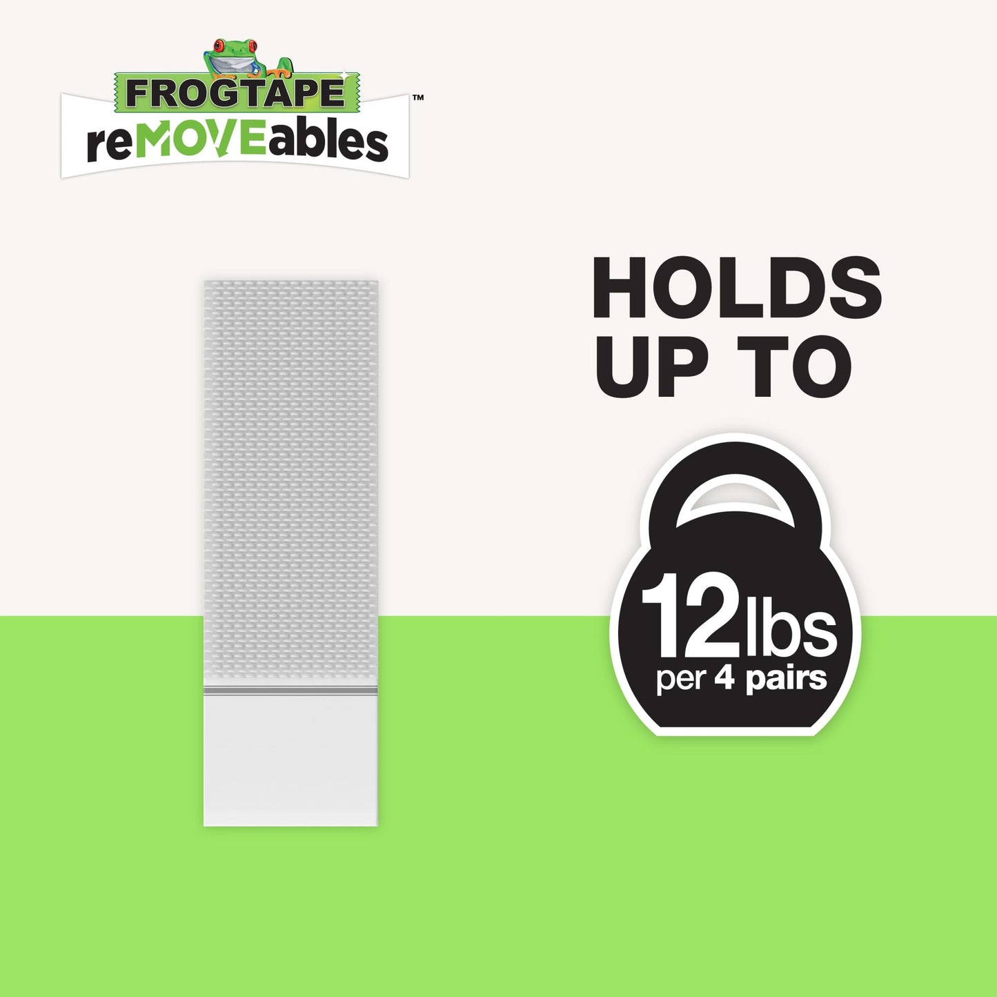 FrogTape reMOVEables Medium Picture Hanging Strips, Damage-Free Removable Adhesive Wall Strips, Picture Hangers, Stick On Wall Mounting for Frames, Canvas, Home Décor, White, 12 Pairs (24 Pieces)