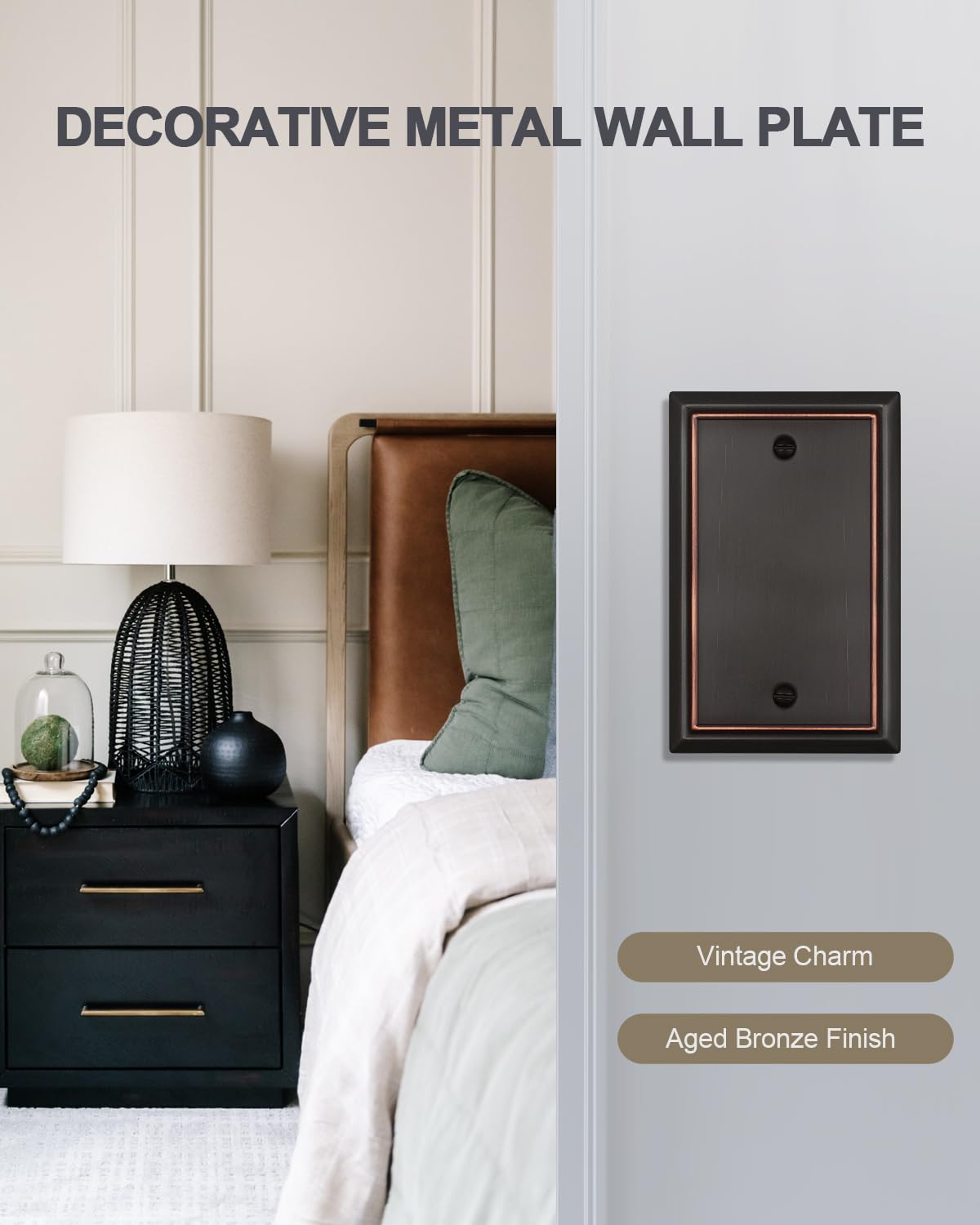 ZILLSEA 2-Pack Aged Bronze Blank Outlet Covers, No Device Blank Wall Plate Cover for Unused Outlets/Switches, Durable Metal, 3.15''*4.88'', Midsize