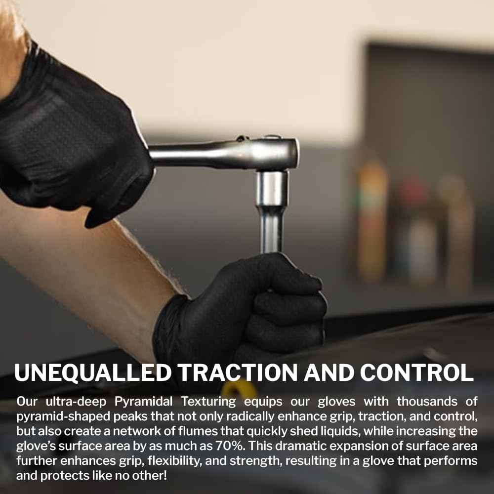 PermaSafe HD Black Disposable Nitrile Industrial Gloves, 6+ Mil, Latex-Free, Raised Textured, Mechanics, Medical, Food, More (Color - Black, 100 Count,XXL)