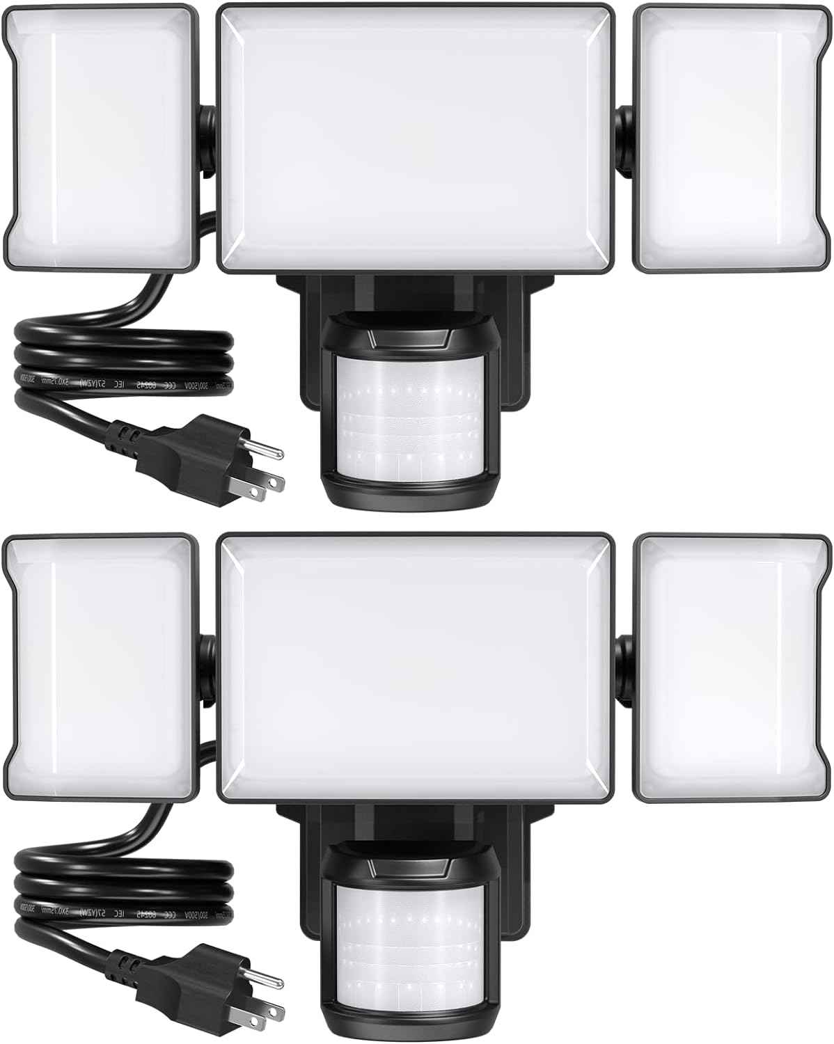 75W Motion Sensor Outdoor Flood Lights - 3 Heads, 7500LM LED Security Lighting, IP65, 6500K for Garage, Yard & Patio (2 Pack)