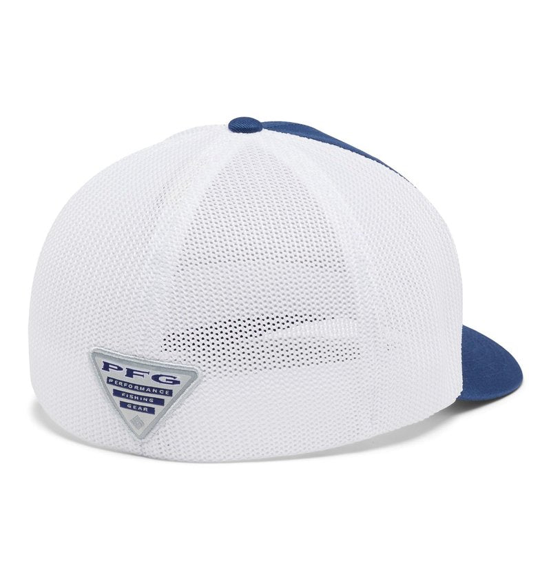 Columbia Unisex PFG Leather Fish Flag Mesh Ball Cap, Carbon/White, S/M