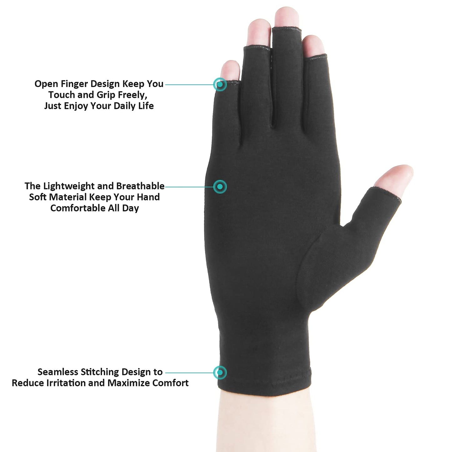 Cedcoe 2 Pairs Arthritis Gloves Fingerless Compression Gloves for Relieve Hand Pain, Rheumatoid, Osteoarthritis, Tendonitis, Carpal Tunnel for Women and Men to Daily Work (Black, Medium)