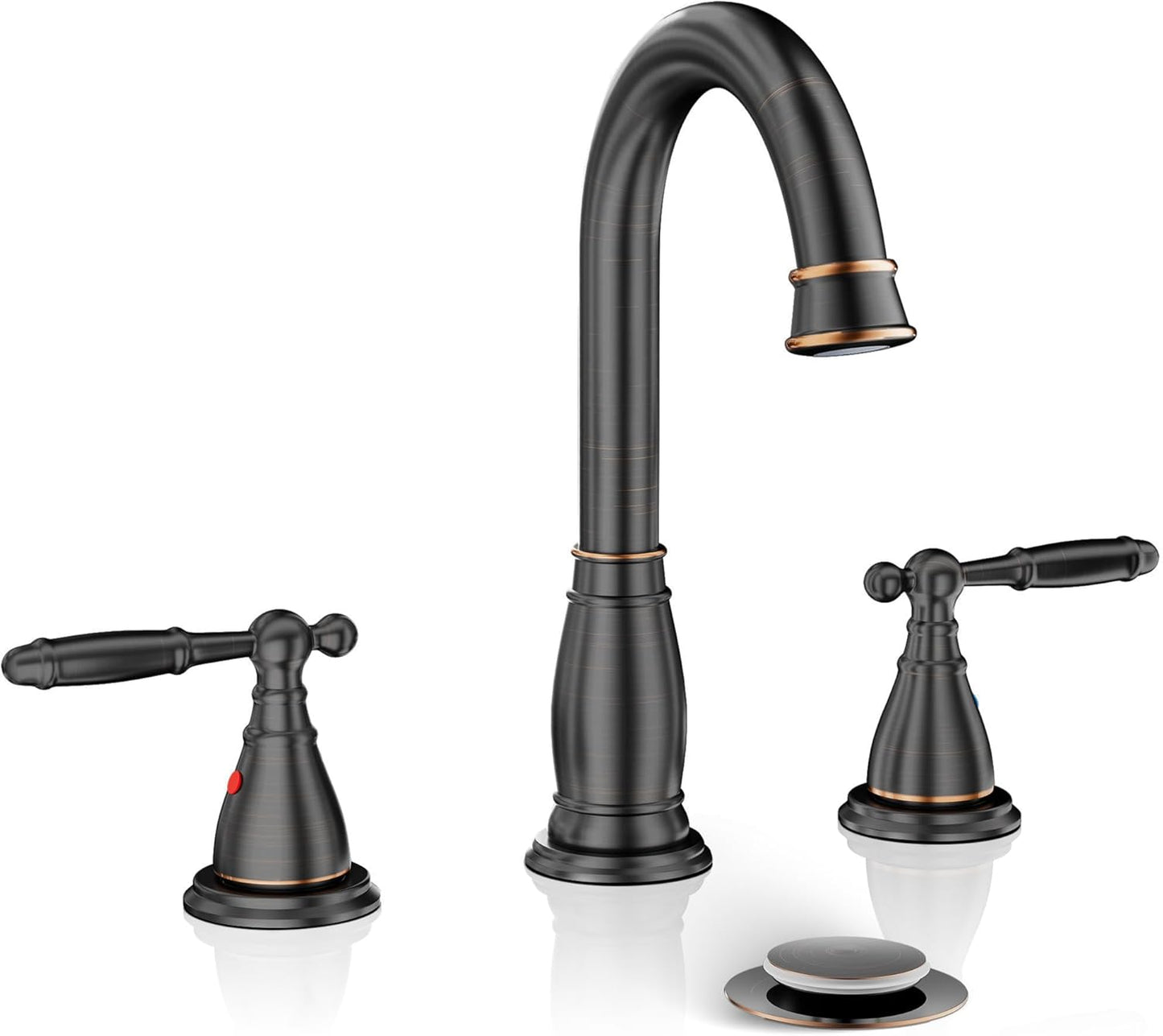Oil Rubbed Bronze Widespread Bathroom Faucet Set with Valve & Drain - Phiestina WF017-4-ORB