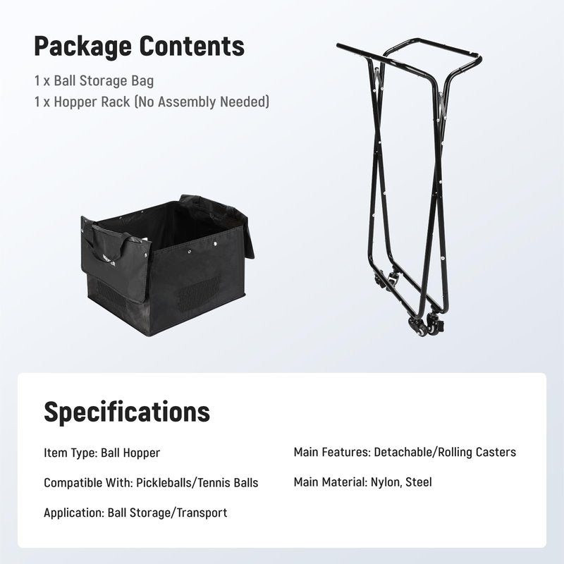 NEEWER Tennis Ball Hopper Pickleball Caddy with Wheels, Rolling Collector Basket Cart Holder for 140 Pickleballs 175 Tennis Balls Pickup Tennis Court Equipment Accessory for Training Teaching, PB01X