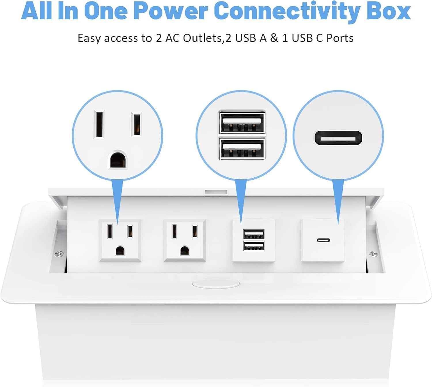Power Hub Conference Table Connectivity Box - HDMI, USB-C, USB-A & AC Outlets