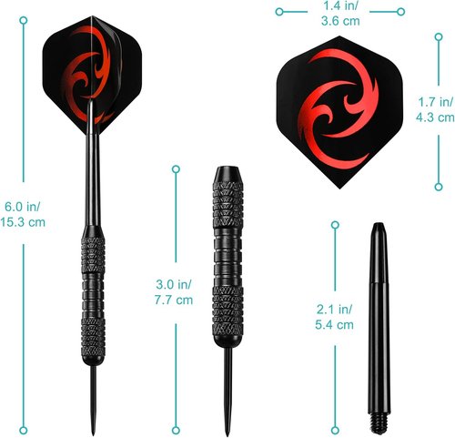 Accmor Steel Tip Darts Set - 12 Pack of 24g Professional Metal Darts for Ultimate Precision