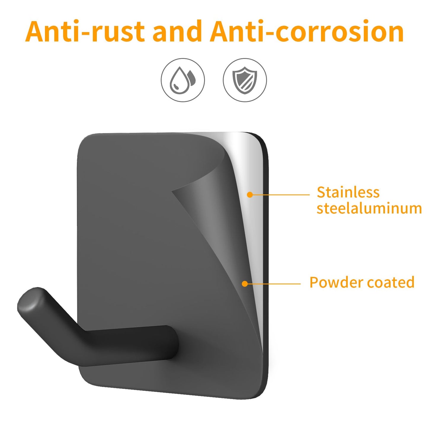 MKO 12 Pack Adhesive Wall Towel Hooks for Bathrooms Small No Damage Stick Hook Stainless Steel Black