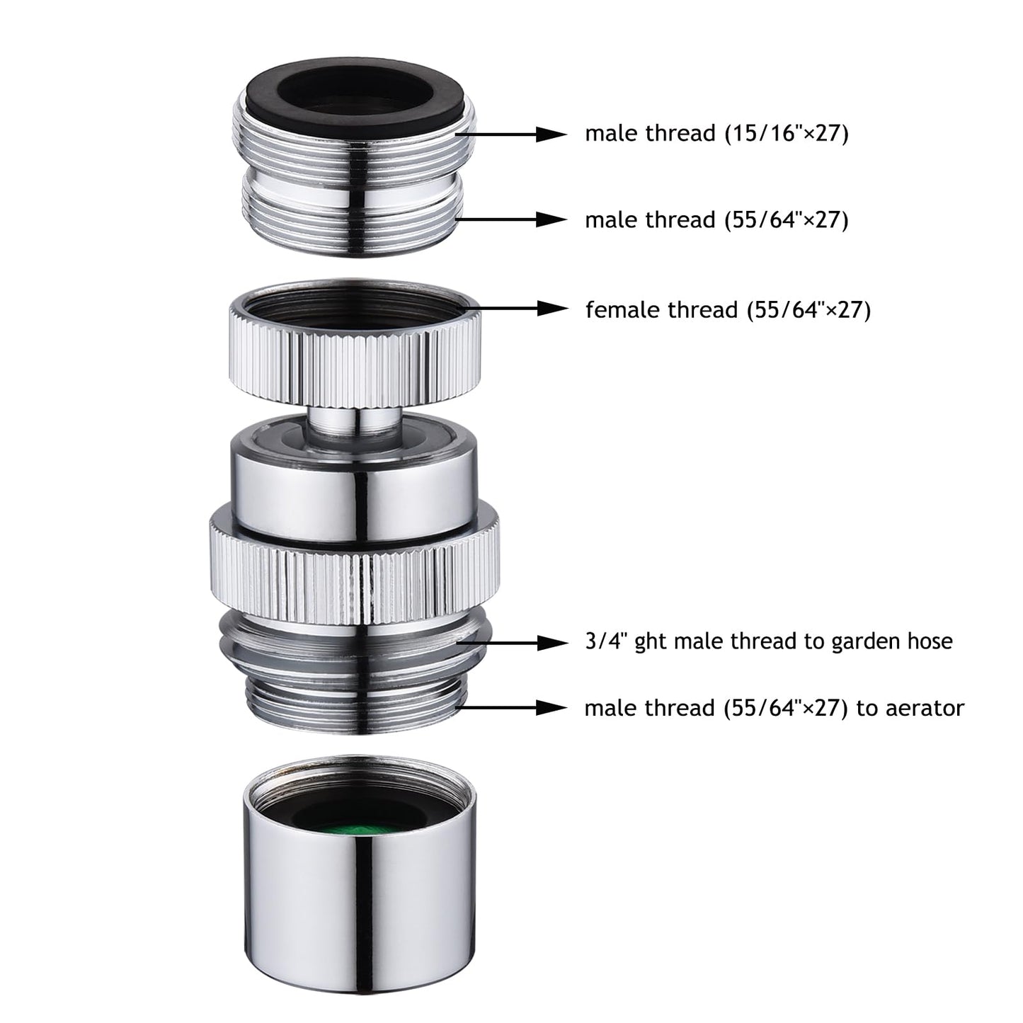 Faucet Adapter with Aerator, Sink Faucet to Garden Hose Adapter, Kitchen/Bathroom Fuacet Adapter to Garden Hose, Sink Hose Attachment for Faucet Adapter Connector, Chrome