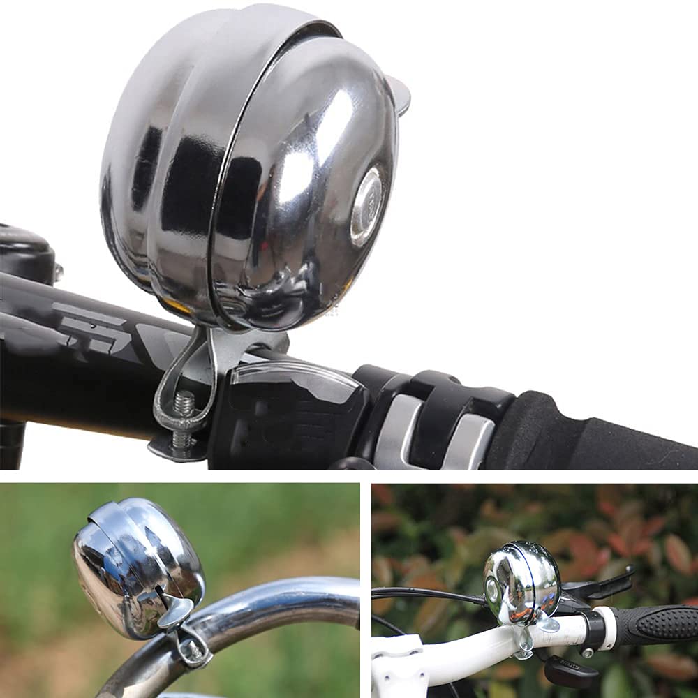 Cool Chrome Rotary Double-Sided Metal Classic Vintage Bike Bell Road Mountain Tricycle Retro Bicycle Handlebar Bell Safety Cycling Loud Ring Accessories Horn Crisp Clear Sound Alarm