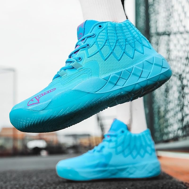 IGZBIBG Men's Blue Knitted Mesh Breathable Mid-Top Basketball Shoes Size 7