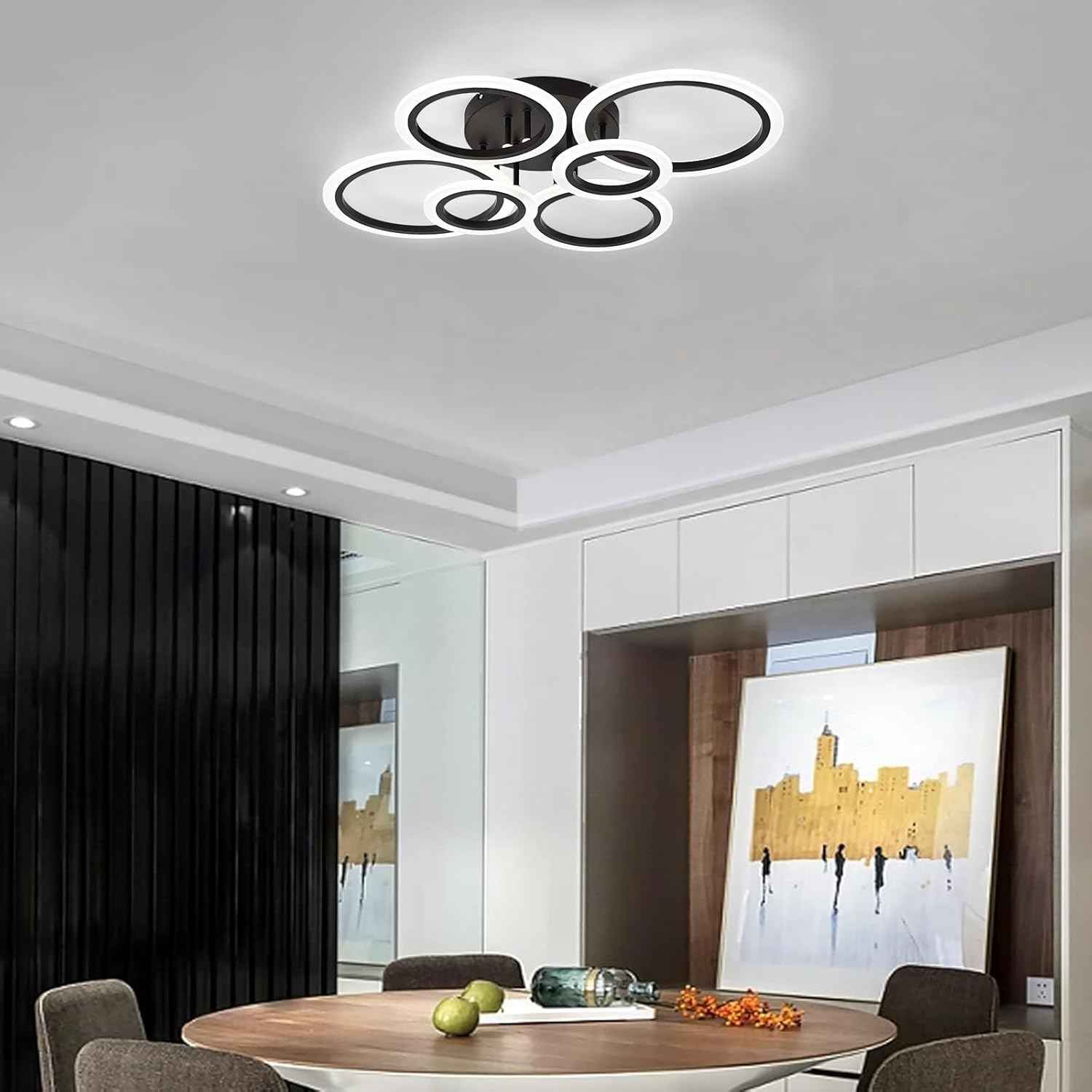 Modern LED Flush Mount Ceiling Light - 4 Rings 4000K Fixture for Kitchen & Living Room