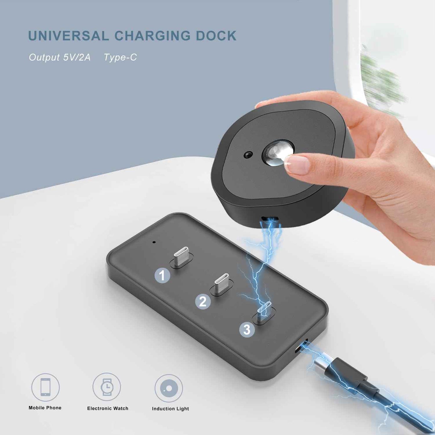 Black Motion Sensor Light Charging Station Multi-Device Charging Station Charging Three LED Lights at The Same Time Saves Time Space and More Convenient.