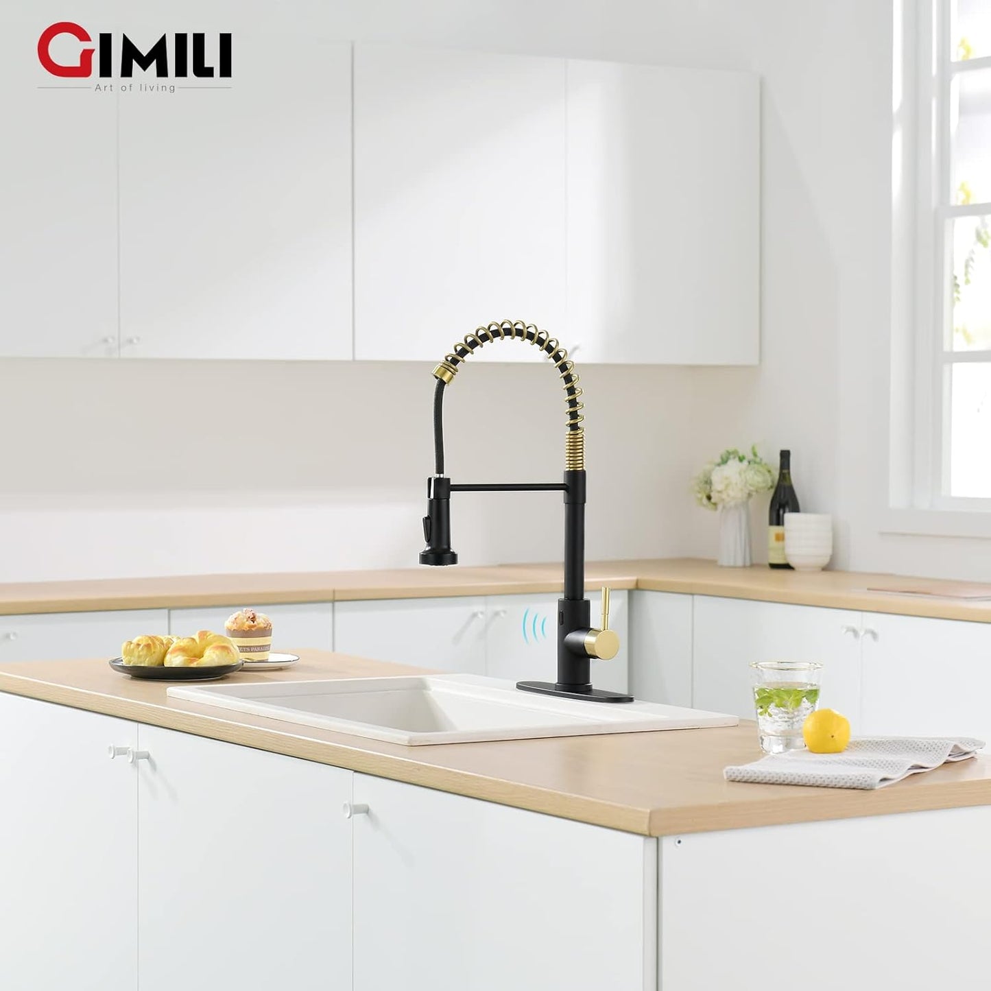 Matte Black Kitchen Faucet with Soap Dispenser - Commercial Single Handle Pull Down Sprayer