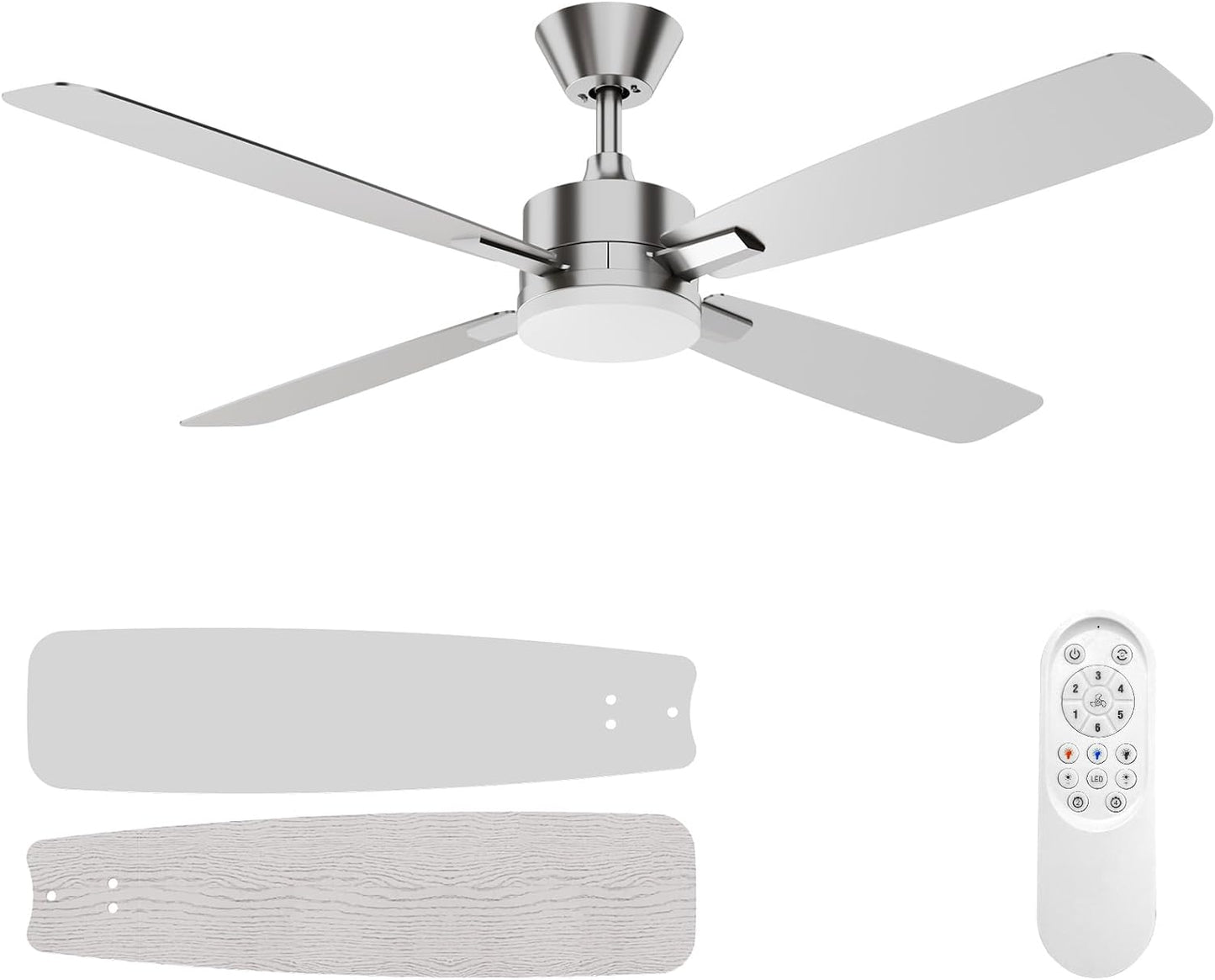 52-Inch Ceiling Fan with Remote Control & Dimmable Light - Noiseless DC Motor for Indoor/Outdoor Use