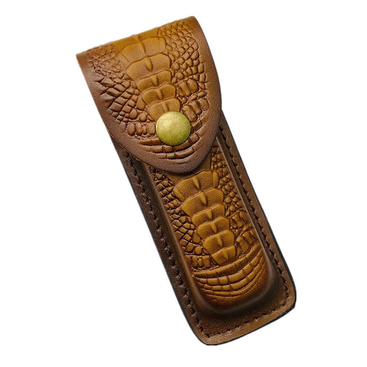 Cow Leather Knife Sheath for Folding Pocket Knife Fit for (LxW) 5.12x1.38" Belt Case Metal Snap Outdoor EDC Hunting Gift