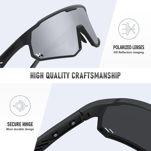 Ofwin Polarized Sports Sunglasses for Men Women Wrap Around Cycling Running Sun Glasses UV400 Protection Matte Black Frame/Silver Mirror Lens