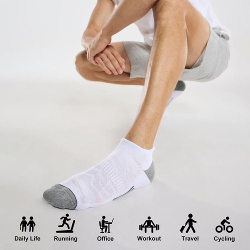 FITRELL Men's Ankle Running Socks - Cushioned Athletic Sports Socks | 6 Pack, Sizes 7-9, 9-12, 12-15