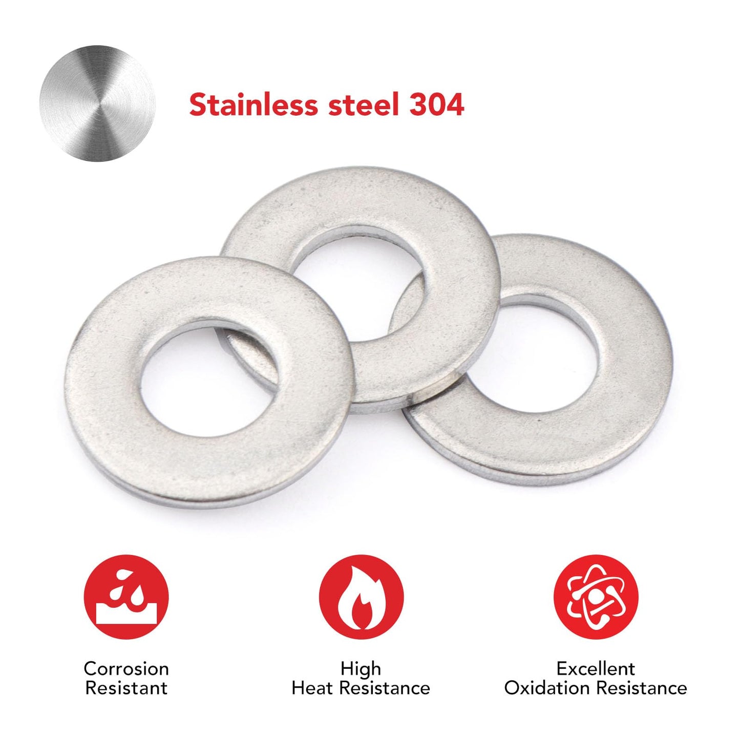 AOKOLL 200pcs 1/4'' x 5/8'' Washers 304 Stainless Steel Flat Washers Universal Metal Washers