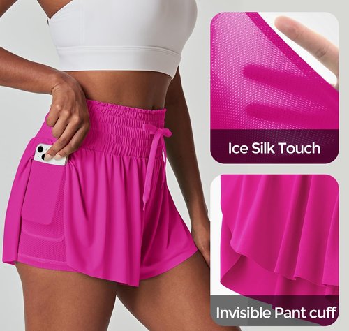 IUGA High-Waisted Athletic Shorts - Flowy Butterfly Design with Pockets for Women | Perfect for Running & Tennis
