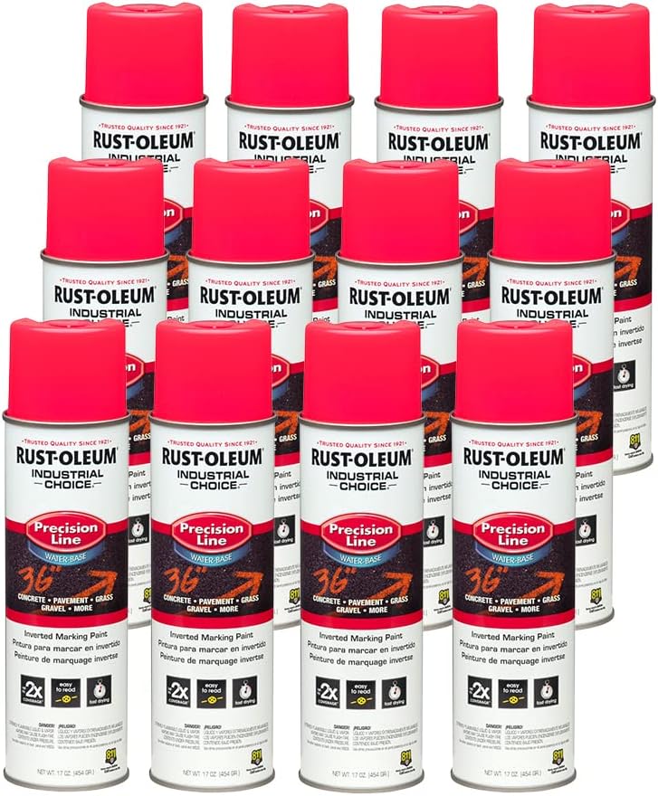 Fluorescent Orange Marking Spray Paint - Rust-Oleum 12 Pack, 17 Oz Inverted Solvent-Based