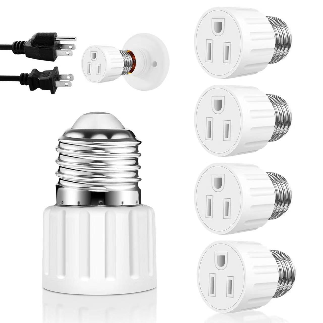 3 Prong Light Socket Adapter, E26 E27 Outlet Adapter, Stability & Professional Materials (White)