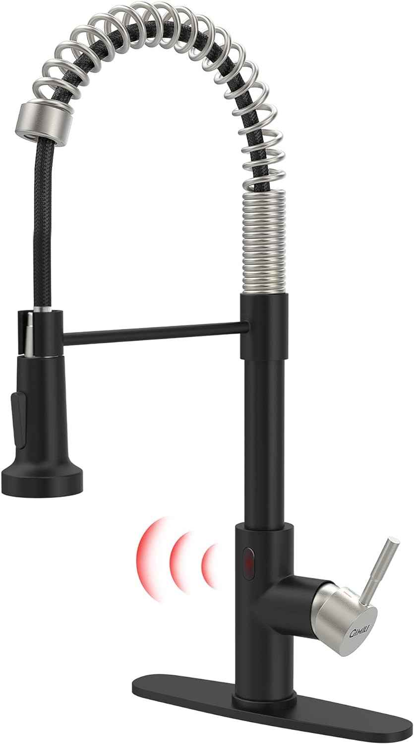 Matte Black Kitchen Faucet with Soap Dispenser - Commercial Single Handle Pull Down Sprayer