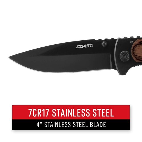 COAST® FX411 Frame Lock Folding Knife 4-Inch Blade, Wood,Stainless Steel