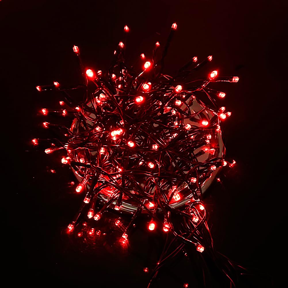 Taoushuleng Solar String Lights Outdoor with Red Light, Blackish Green Wire, 40ft 100 LED with 8 Lighting Modes for Outside,Garden,Courtyards,Trees (Red)