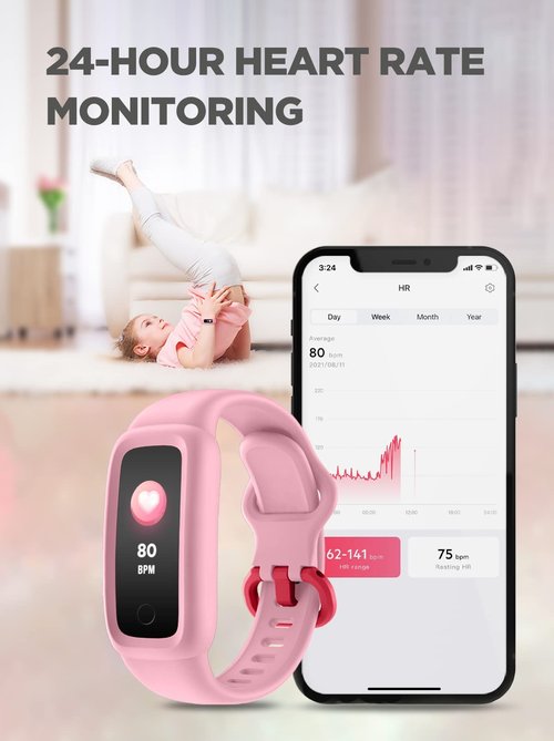 BIGGERFIVE Vigor 2 Kids Fitness Tracker Watch for Girls Boys Ages 5-12, IP68 Waterproof, Activity Tracker, Pedometer, Heart Rate Sleep Monitor, Calorie Step Counter Watch