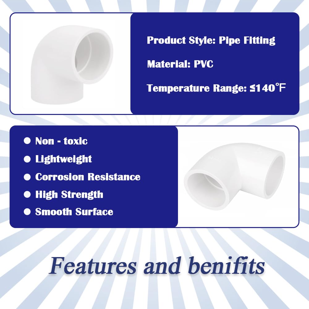 HayEastdor 2PCS 2 Inch White PVC 90 Degree Elbow Adapter Pipe Fittings 2 Way Right Angle Pipe Corner Coupling Connectors for Sprinkler, Drip Irrigation System HE051-2