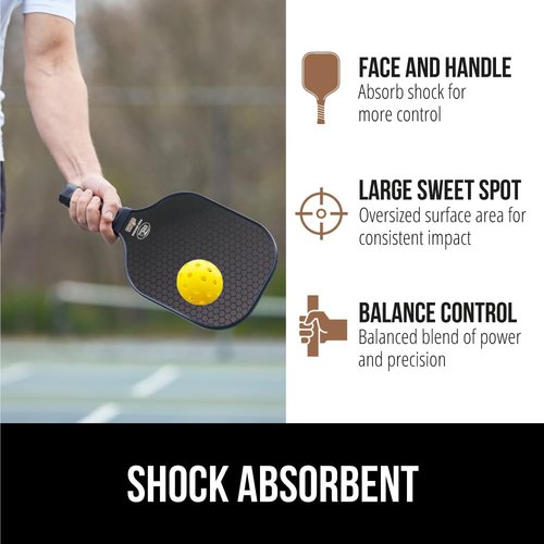 Gorilla Gear USAPA Approved Pickleball Paddles Set of 2, Indoor Fiberglass Shock Absorbent Racket with Comfortable Grip, Outdoor Pickle Ball Court Equipment, Sports Accessories Includes Bag, Black