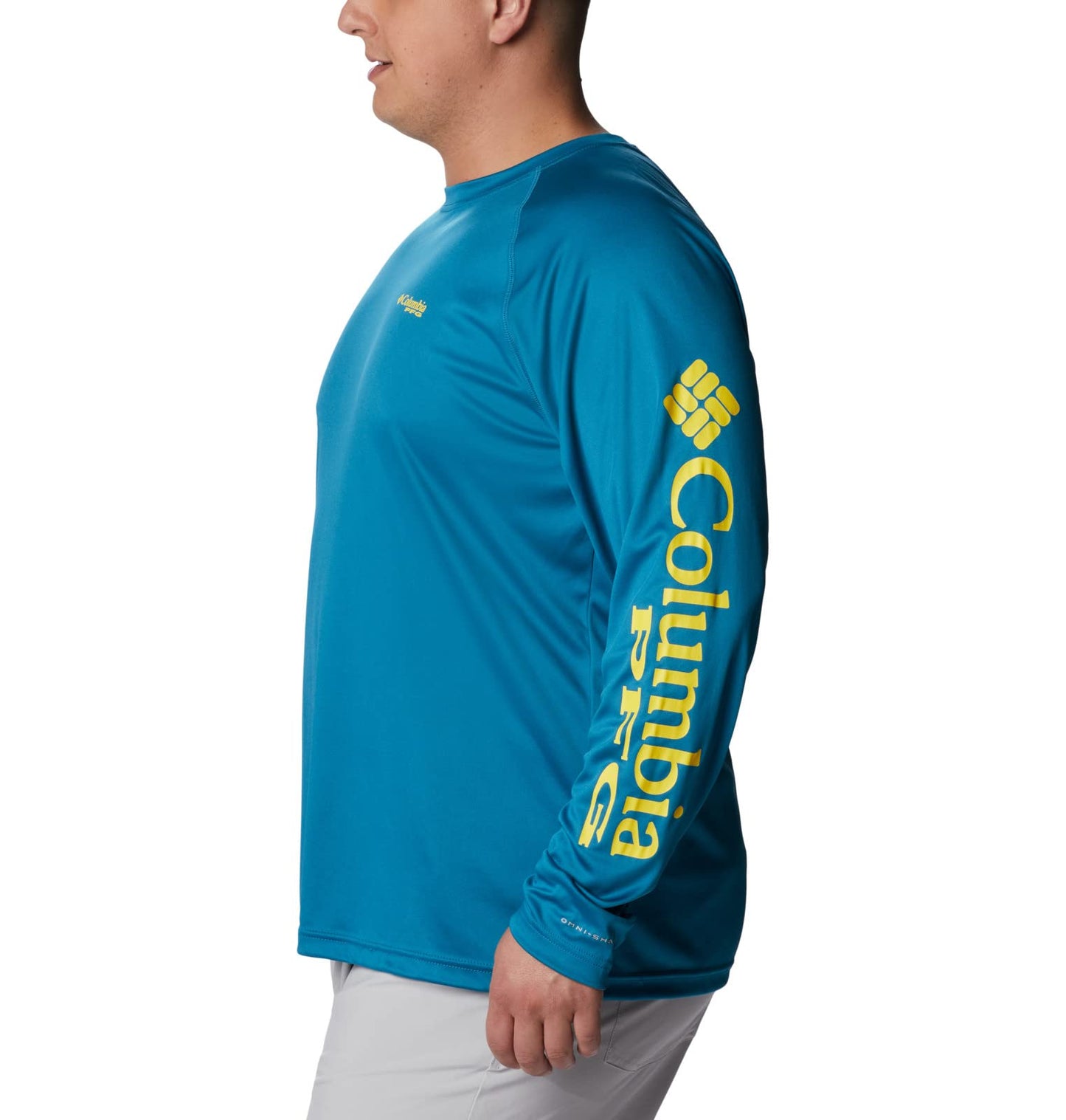 Columbia Men's Terminal Tackle Long Sleeve Fishing Shirt, Deep Marine/Laser Lemon Logo, X-Small