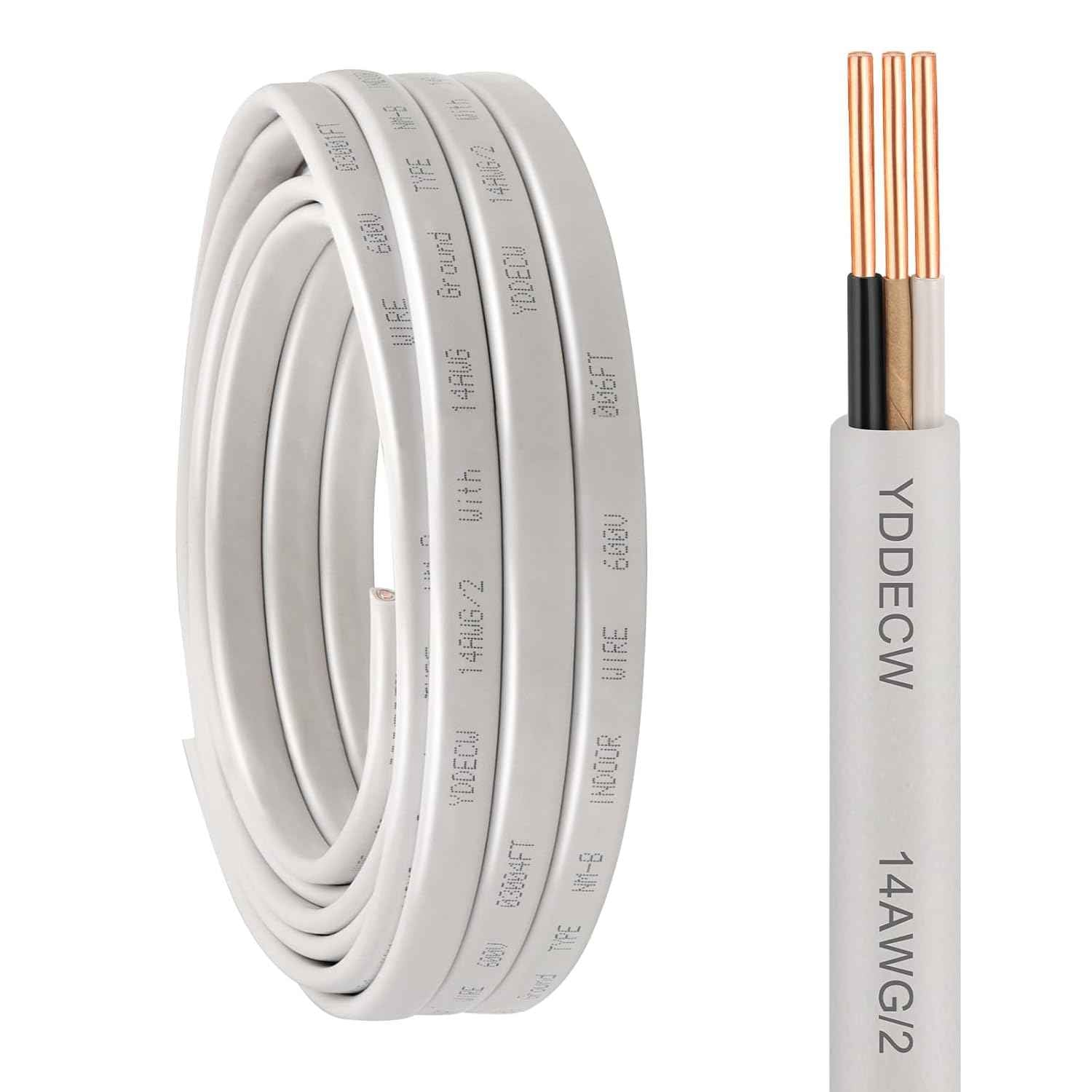 14 Gauge NM-B Wire with Ground - 50FT Pure Copper Indoor Electrical Cable for Outlets & Switches