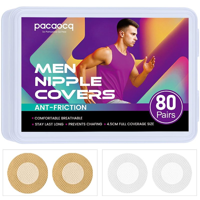 pacaocq Anti-Chafing Nipple Covers for Men Running,160Pcs(80Pairs),Sweatproof Waterproof men nipple cover,Breathable, Invisible Under Shirt,Pain-Free Removal, Marathon & Cycling Essentials