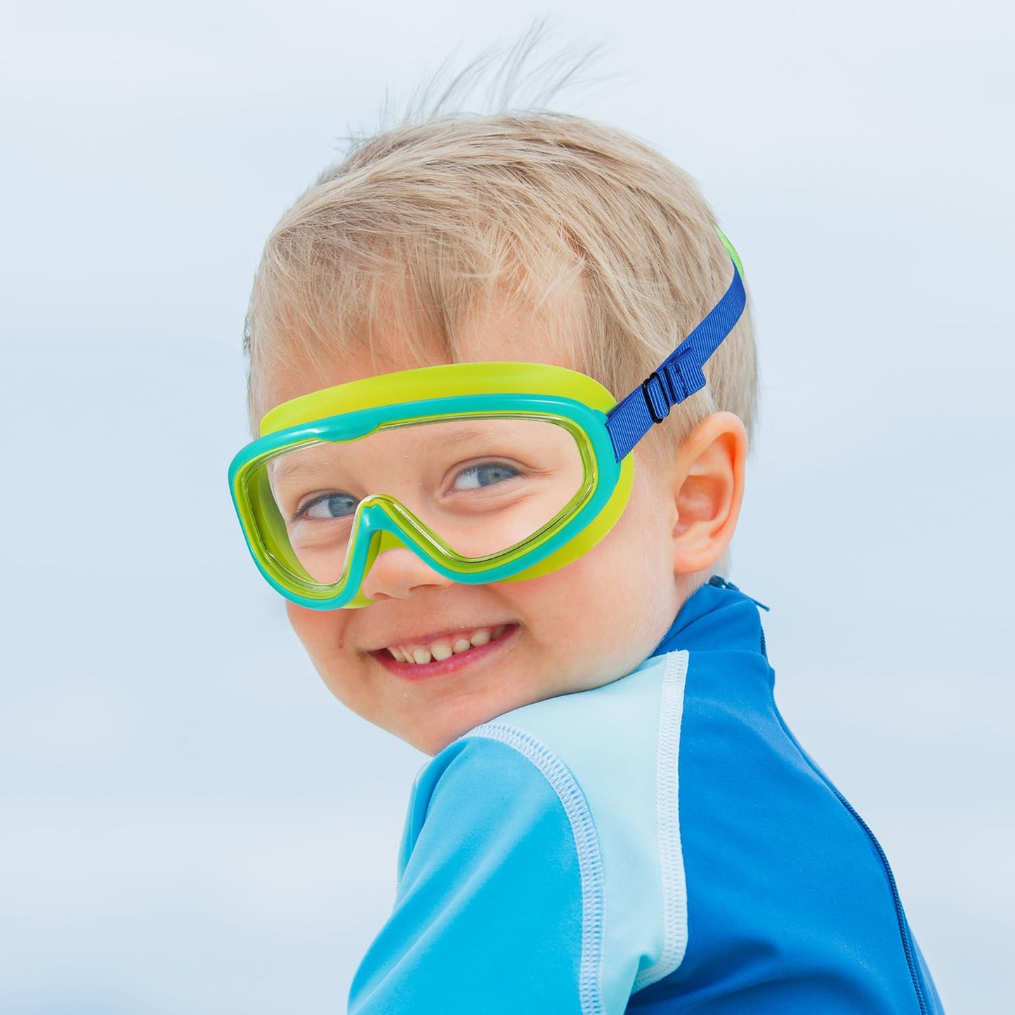 RUIGAO Kid Swim Goggles,Kids Goggles Fabric Strap,Dino Green Swimming Goggles for Kids/Toddlers 3-8